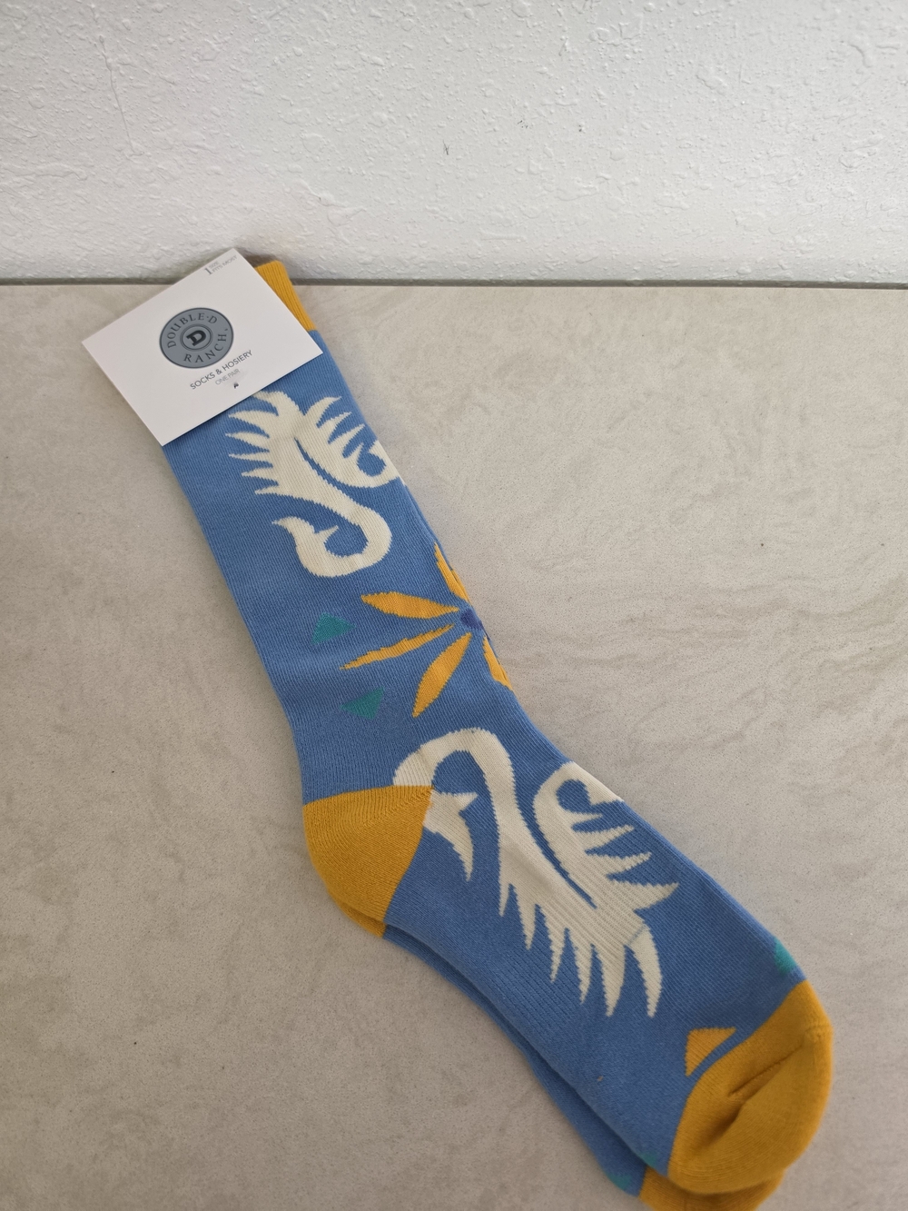 Double D Ranch Blue Yellow Western Bird Novelty Socks NWT One Size